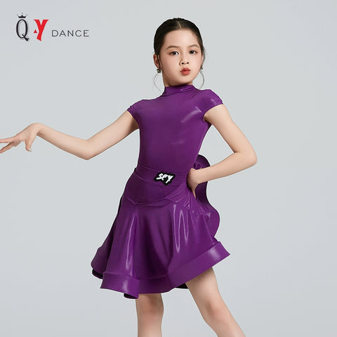 Children's Yellow Blue Wine Latin Dance Dresses for Girls Kids Salsa Rumba Chacha Ballroom Regulations Competition Performance Costume