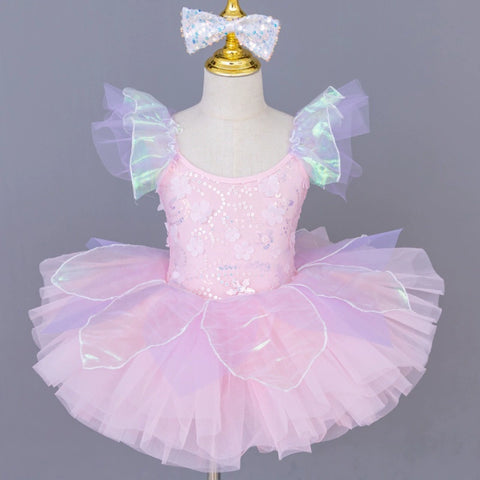 Children blue pink tutu skirt ballerina petals ballet dance dresses modern jazz dance sequined kindergarten princess performance outfits