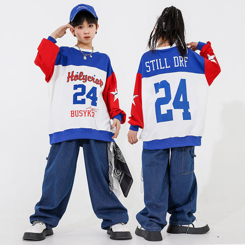 Hip Hop Jazz Street Jazz Dance Costumes for Boys Girls Red Blue Rapper Singers Gogo Dancers Performance Clothing for Kids