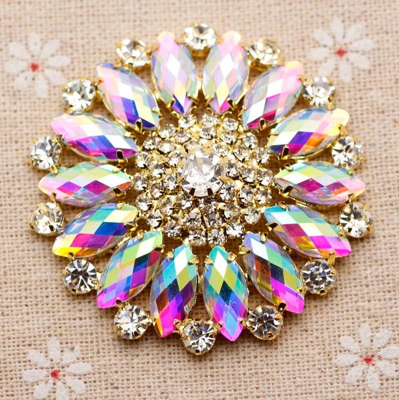 silver hand sew rhinestones DIY headdress dance clothes evening dress bag round sunflower bling decorative corsage belly dance wear 5.5cm