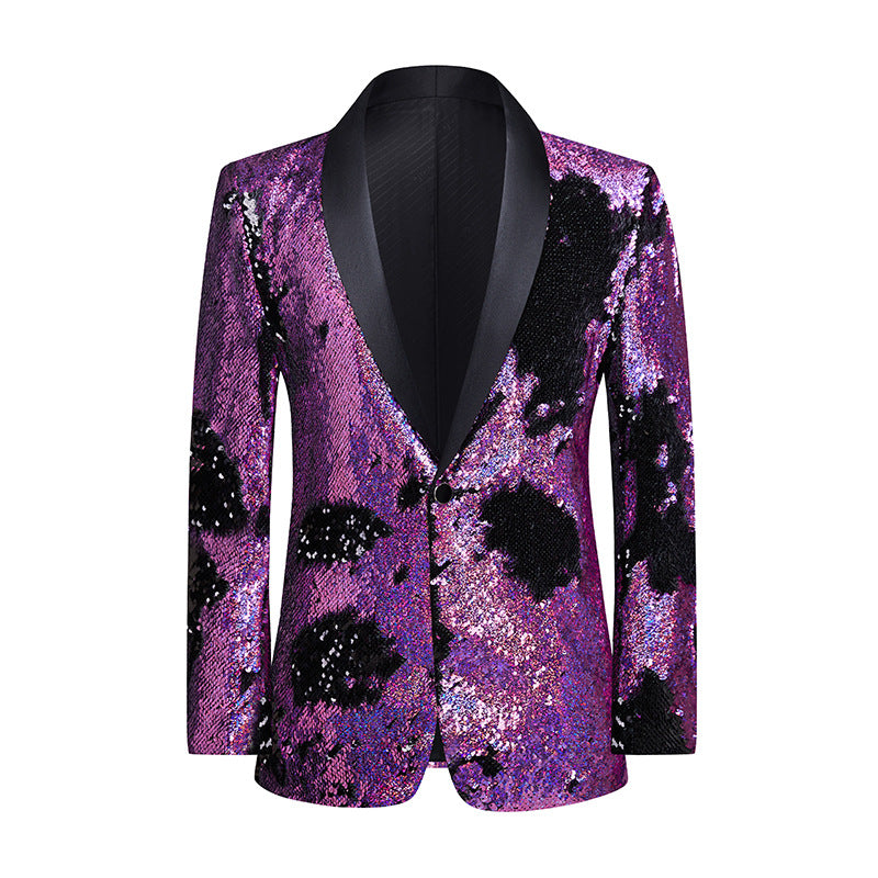 Men's Purple Sequined jazz dance blazers nightclub bar singers gogo dancers DJ DS Host Jacket Men Wedding birthday party coats