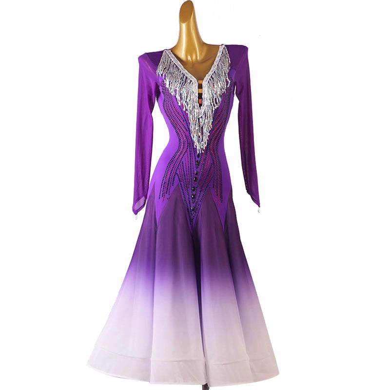 Red Purple Sequin Fringe Competition  Ballroom Dance Dresses for Women Girls Waltz Tango Professional Ballroom Dance Swing Skirt Long Gown