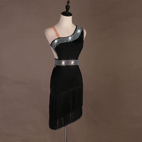 Black violet diamond-inlaid Latin dance dress competition professional sexy fringed latin rumba chacha dance dress can be customized