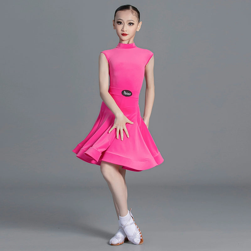 Girls light blue pink green Latin Dance Competition dresses ballroom salsa rumba cha cha Regulations Costume for kids