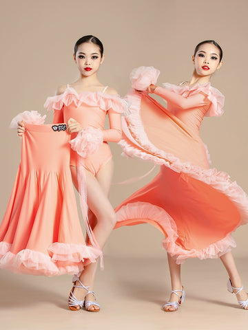 Modern ballroom dance dresses for girls kids waltz tango light purple orange wine professional competition clothing for children