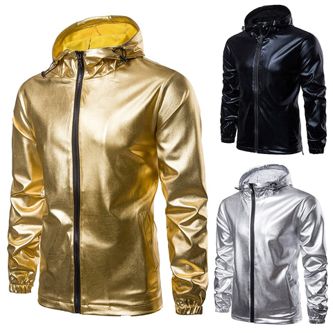 Solid color gilding fabric hooded men's jacket casual jacket - 