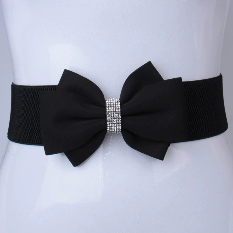 Rhinestones Bow Latin Ballroom Waltz Dance Dress Waistband for Women Girls Red and Black Diamond Inlaid Waist Elastic Sashes for Evening Dress