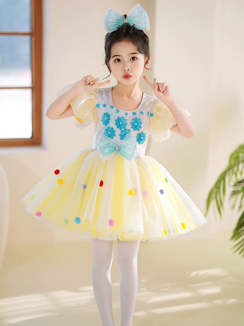 Children Toddlers Pink Yellow Sequins Jazz Costumes Tutu Skirts Girls Kindergarten Choir Performance Princess Dresses