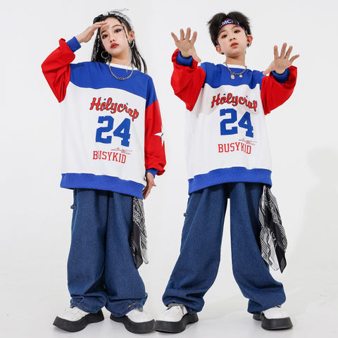 Hip Hop Jazz Street Jazz Dance Costumes for Boys Girls Red Blue Rapper Singers Gogo Dancers Performance Clothing for Kids