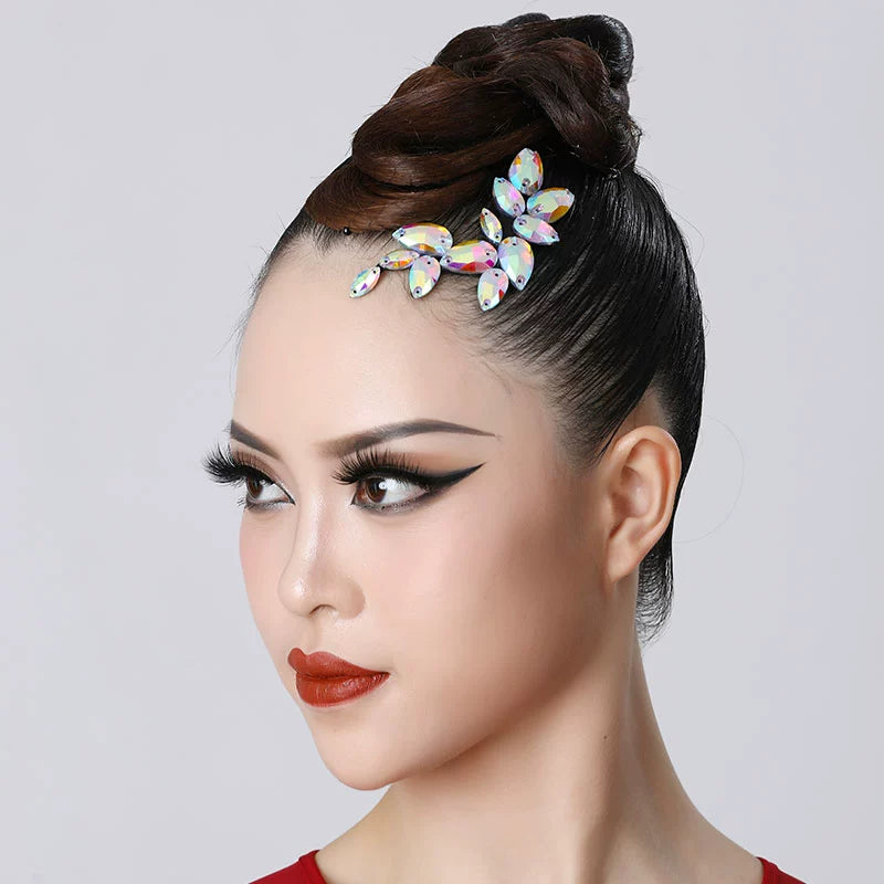 Latin Ballroom Dance Headpiece for Women Girls Rhinestones Salsa Rumba Chacha Performance Headdress Dancing Hair Accessories