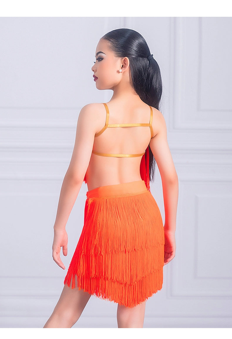 orange tassels Latin Dance dresses for girls kids samba salsa chacha  Dance fringe costumes modern dance Performance Class Uniform