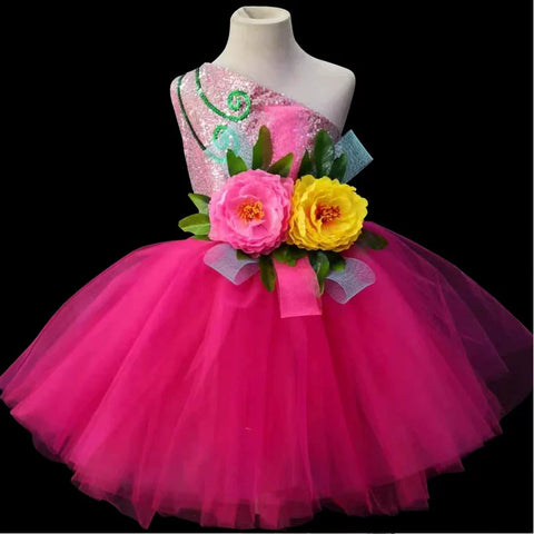 Children's Petal Sequins Jazz Dance Costume Kindergarten Chorus Performance Outfits Princess Tutu Skirt Princess Dresses for Girls