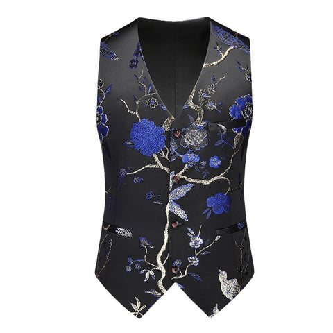 Men's jazz dance waistcoat Slim-fit large-size flower bird pattern choir singer host concert music production performance vest men