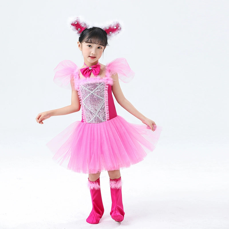 Kindergarten Animal Pink Cat Bunny Cosplay Performance Costumes for Girls Kids Halloween Xmas Birthday Party Dress Up Outfits Tutu Skirts