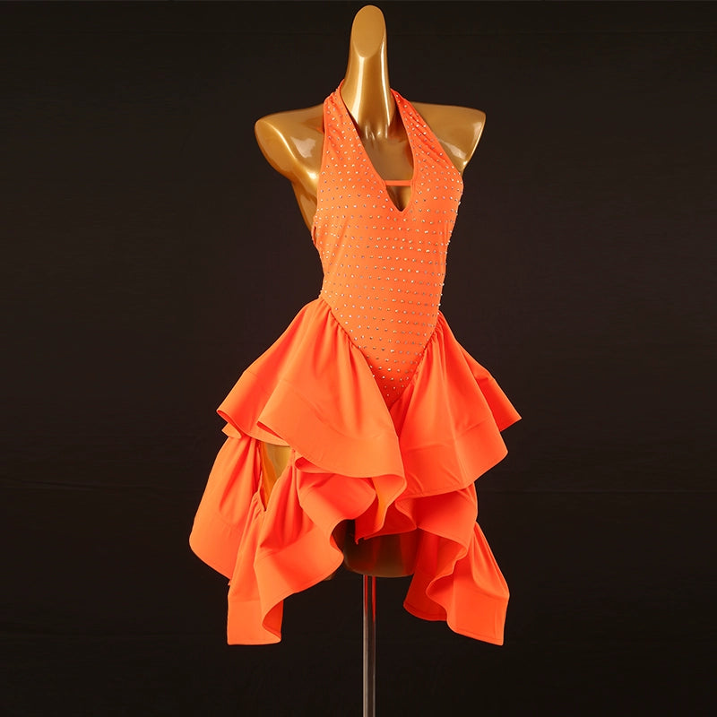 New National Standard Latin Dance Dress Rumba Samba Dance Competition Performance Clothing Professional Art Examination Clothing Orange Lq435 Latin Dance Dresses