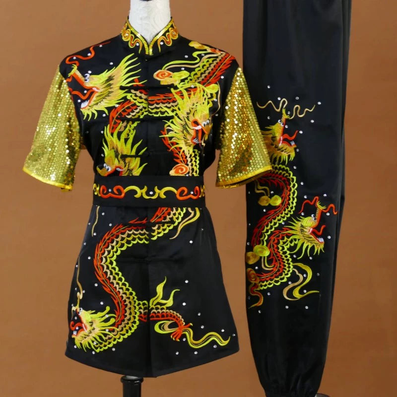 Customized size dragon Wushu martial art competition uniforms tai chi kungfu clothing for adult Children Changquan Nanquan Group Performance Suit