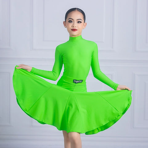 Orange green Latin dance regulations ballroom dance dress kids girls professional turtleneck salsa latin dance outfits for children