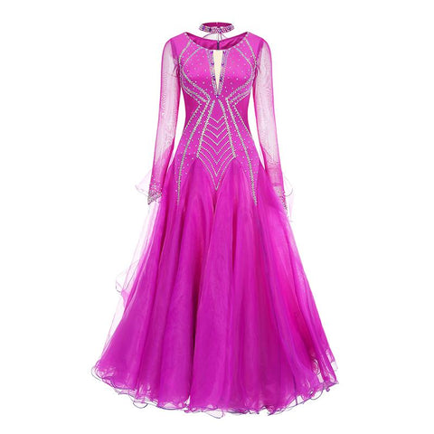 Navy Fuchsia Crystal Ballroom Dance Dresses for Women Girls Waltz Tango Competition Smooth Rhythm Dance Long Gown