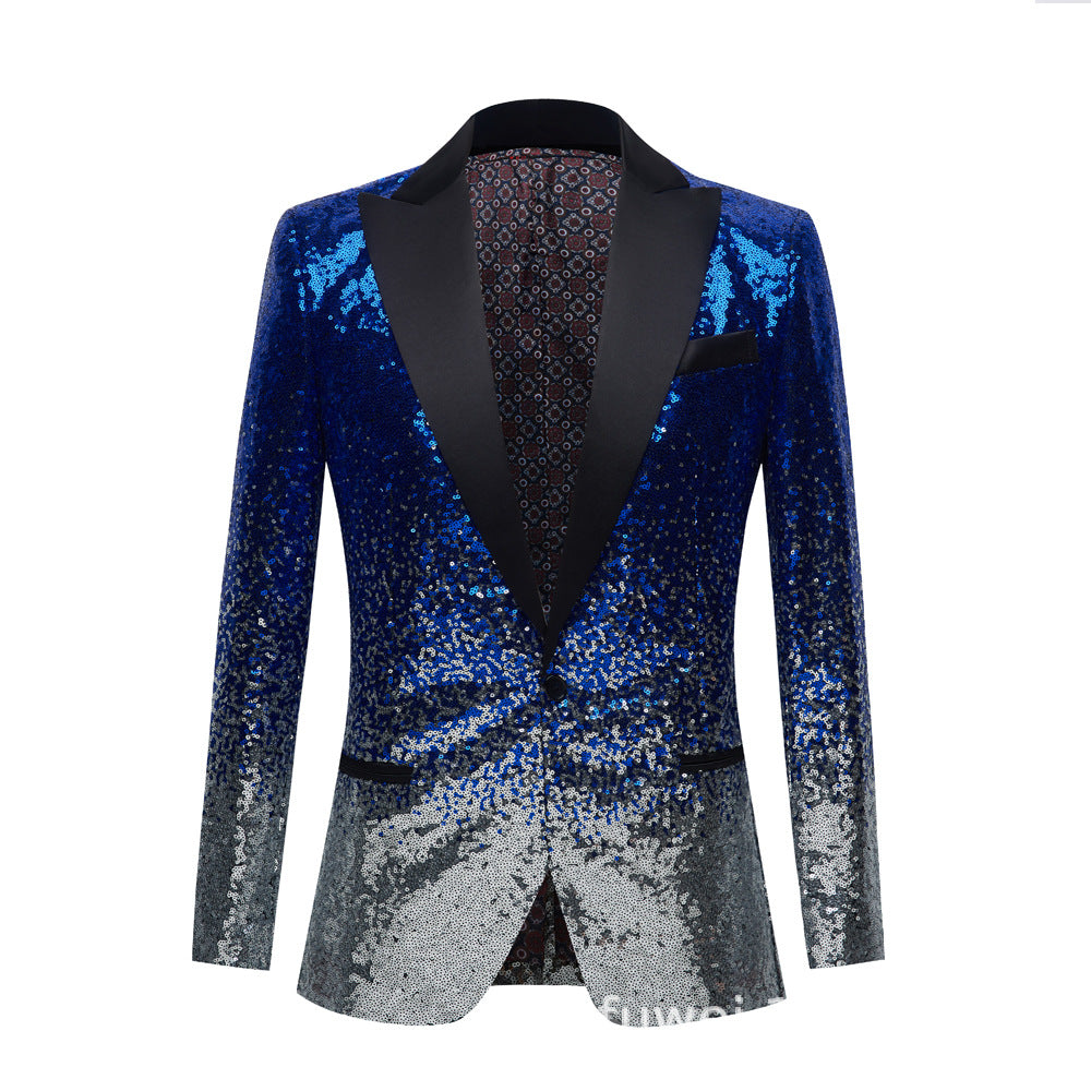 Men's Gradient Sequined Jazz Dance Blazer Turquoise Black Green Gold Host Singers Performance Coats Host Emcee Choir Wedding Party Suit