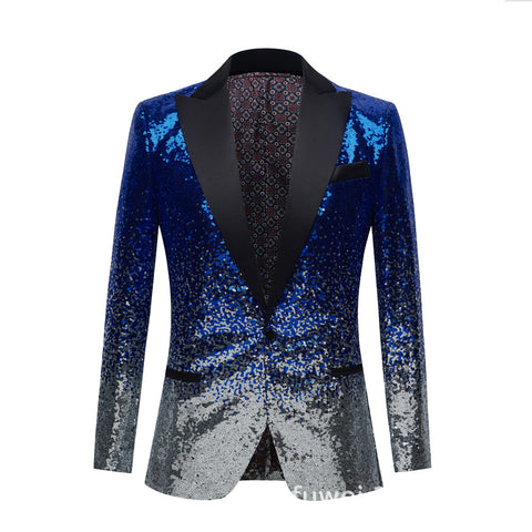 Men's Gradient Sequined Jazz Dance Blazer Turquoise Black Green Gold Host Singers Performance Coats Host Emcee Choir Wedding Party Suit