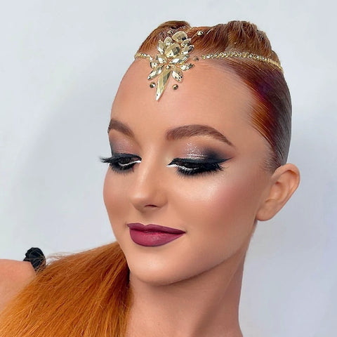 Professional Ballroom Headpiece Gold Rhinestones Latin Dance Latin Dance Competition Performance Headdress Headgear Handmade Forehead Chain