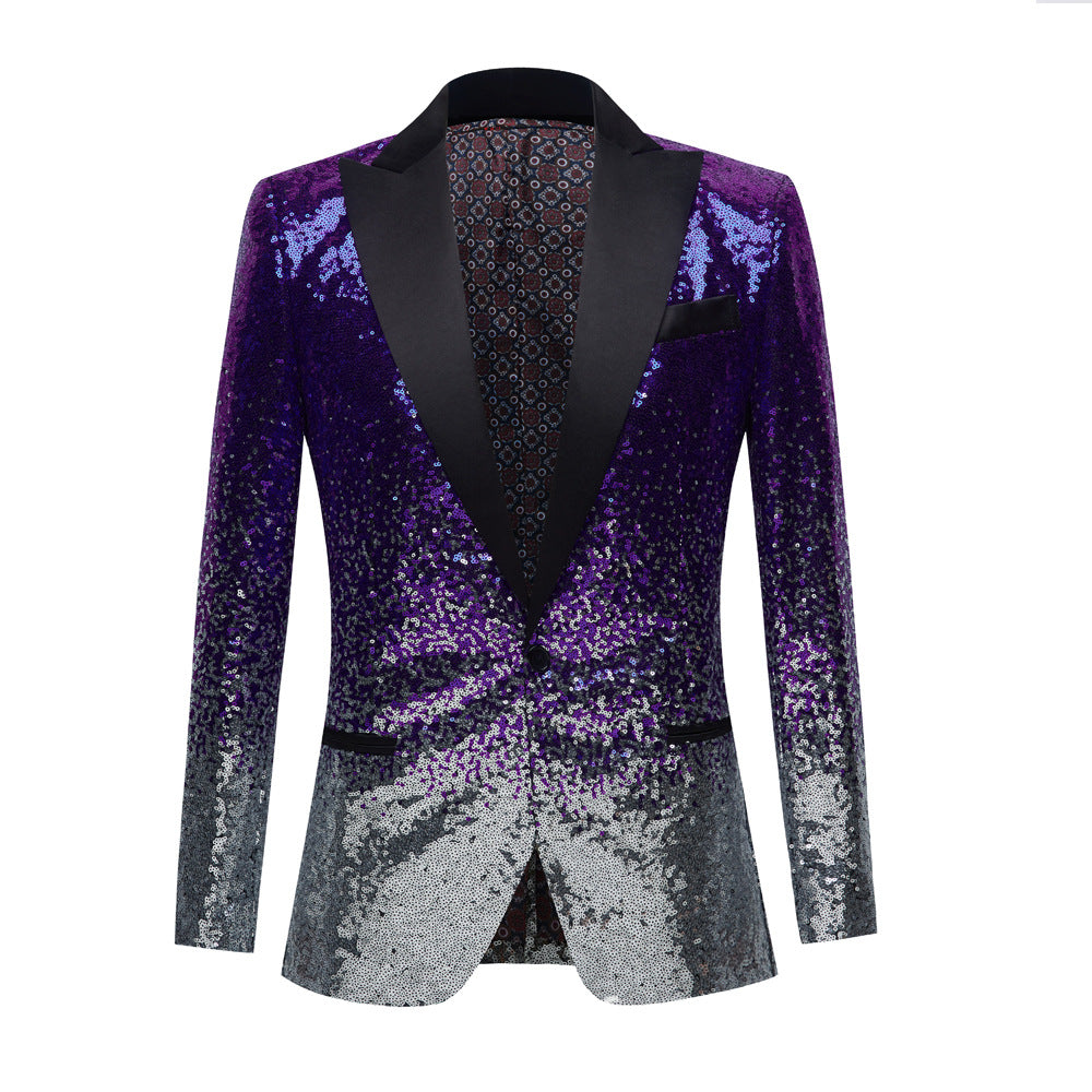 Men's Gradient Sequined Jazz Dance Blazer Turquoise Black Green Gold Host Singers Performance Coats Host Emcee Choir Wedding Party Suit