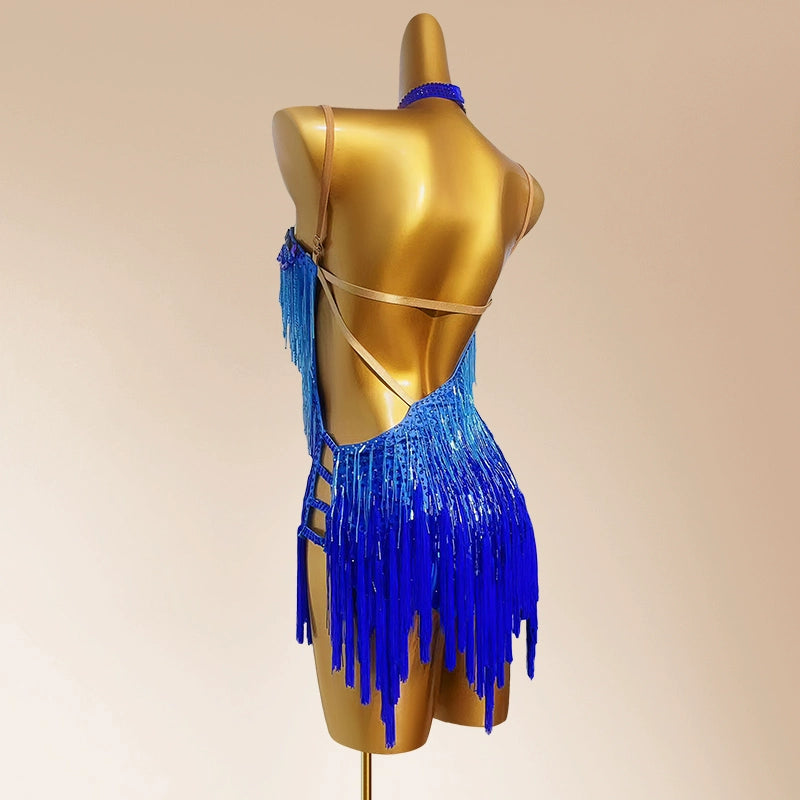 Custom Size Pink Royal Blue Bling Fringe Latin Dance Dresses for Women Girls Kids Salsa Rumba Chacha Black Pool Dancing Outfits