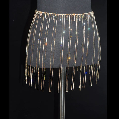 Women girls latin jazz rave dance Rhinestone tassel waist chain hollow bling hot pole dance tassel skirt belly dance body chain belts