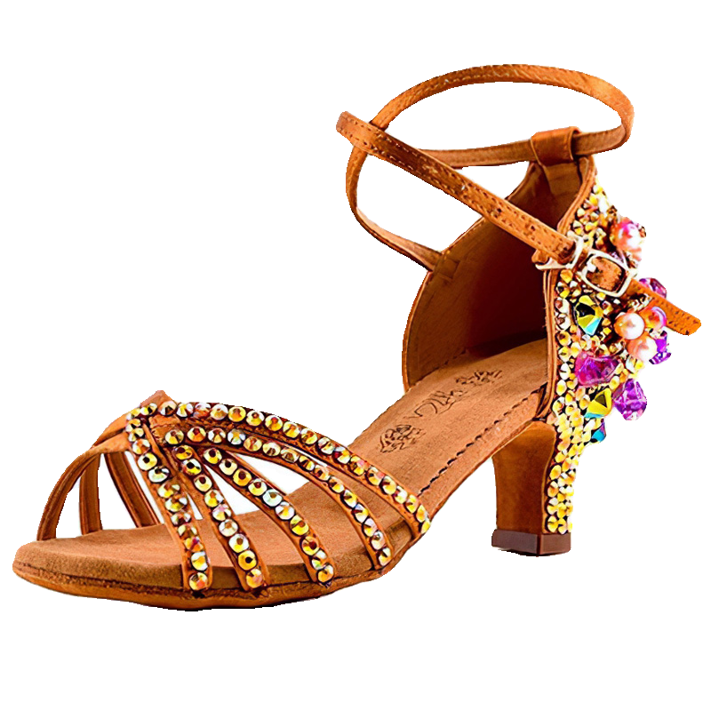 Bronze White Gemstones Latin Dance Shoes for Women Girls Pearl Purple Gemstones High-heeled Latin Ballroom Tango Salsa Jive Chacha Dance Sandals