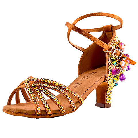 Bronze White Gemstones Latin Dance Shoes for Women Girls Pearl Purple Gemstones High-heeled Latin Ballroom Tango Salsa Jive Chacha Dance Sandals