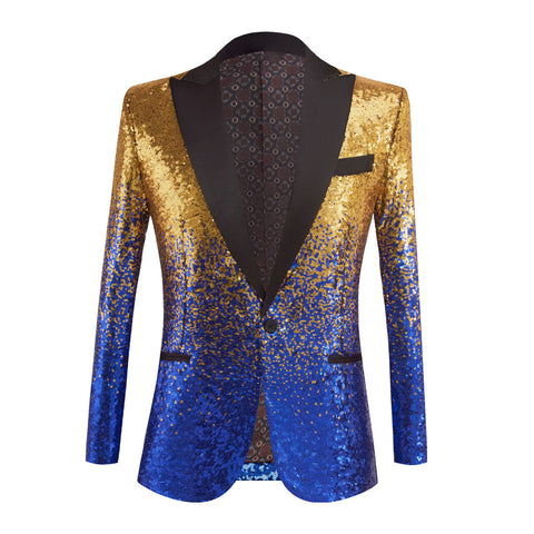 Men's Gradient Sequined Jazz Dance Blazer Turquoise Black Green Gold Host Singers Performance Coats Host Emcee Choir Wedding Party Suit