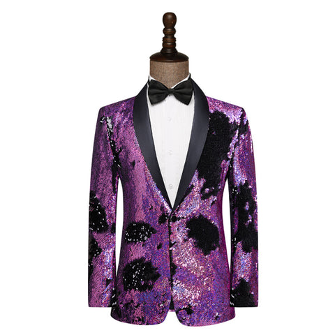 Men's Purple Sequined jazz dance blazers nightclub bar singers gogo dancers DJ DS Host Jacket Men Wedding birthday party coats