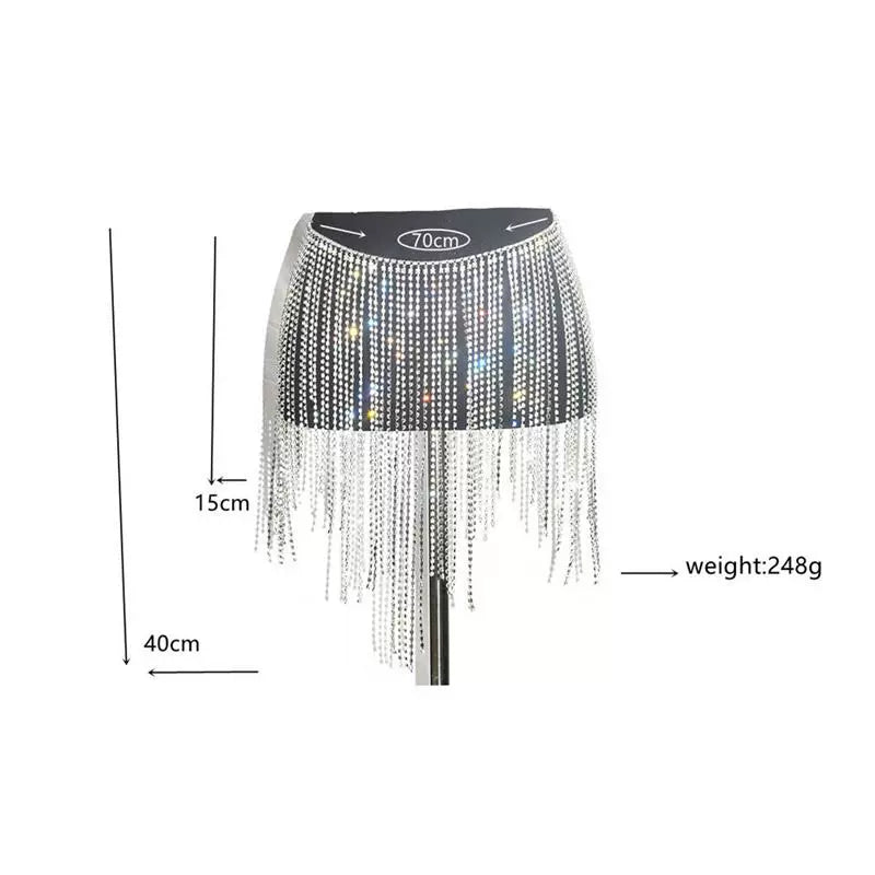 Women girls latin jazz rave dance Rhinestone tassel waist chain hollow bling hot pole dance tassel skirt belly dance body chain belts