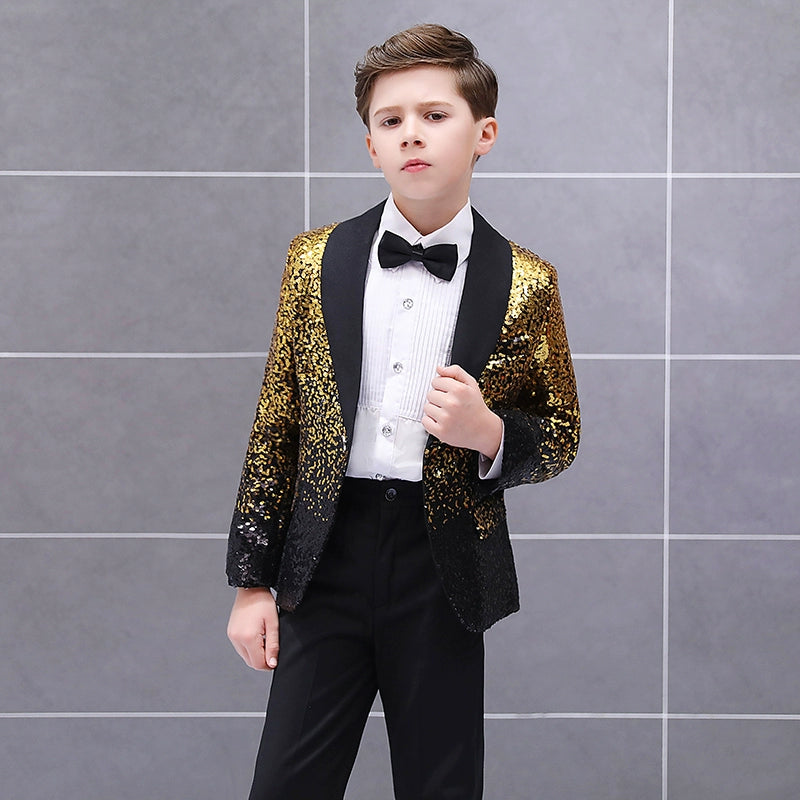 Boys Jazz Dance Costumes Children s Handsome Fashion Gradual Segments Boys Dresses Stage Show Piano Performance Suits Boys Flower Suits