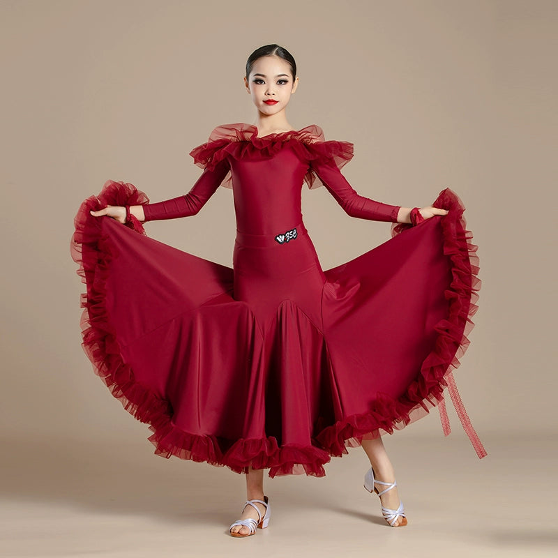 Modern ballroom dance dresses for girls kids waltz tango light purple orange wine professional competition clothing for children