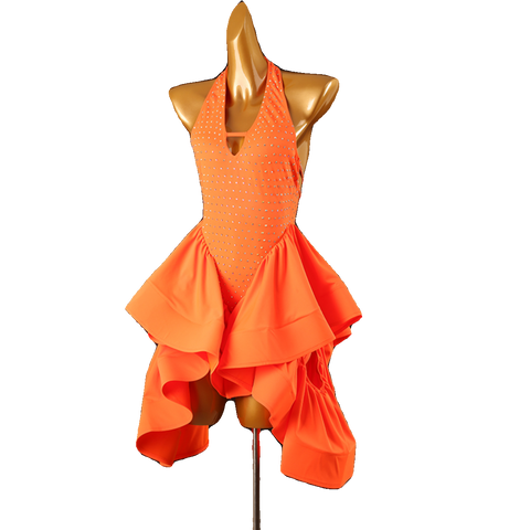 New National Standard Latin Dance Dress Rumba Samba Dance Competition Performance Clothing Professional Art Examination Clothing Orange Lq435 Latin Dance Dresses