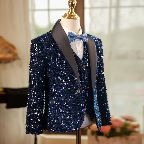 Boys Rainbow Navy Sequins Jazz Dance Coats Host Singers Pianist Performance Blazers Wedding Birthday Party Flowers Boys Jacket for Kids