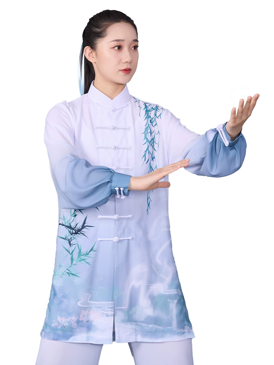 Blue Tai Chi clothing for women wushu chinese kung fu performance uniforms martial art performance clothes for female