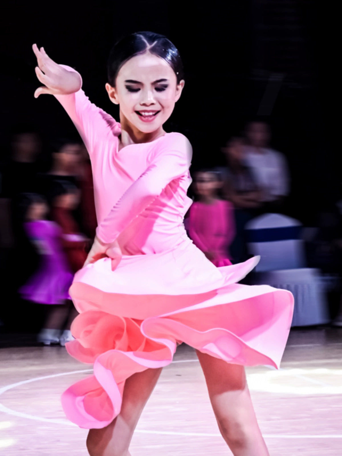 Children's Latin Dance dresses blue pink green Regulations Competition Uniforms Girls Professional Standards Grading Examination skirts