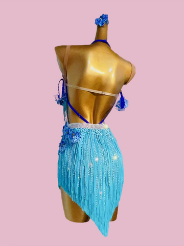 Custom Size Turquoise Fringed Competition Latin Dance Dresses for Women Girls Blackpool Salsa Rumba Chacha Solo Dance Performance Costumes