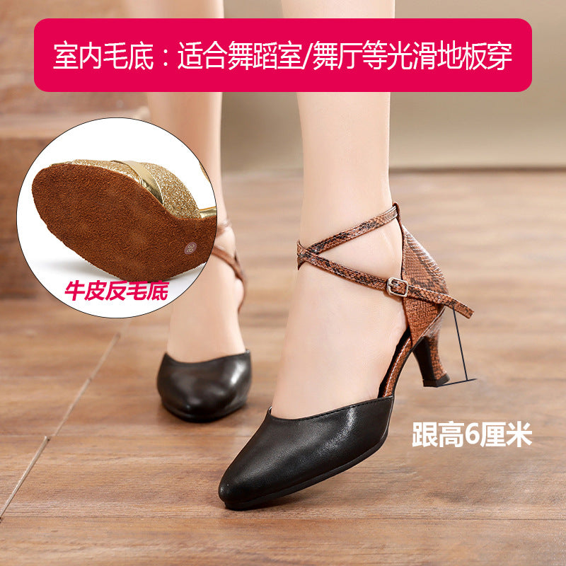 Fashion Red Black Snake Latin Modern Dance Shoes for Women Tango Waltz Ballroom Professional Soft-soled Dance Shoes