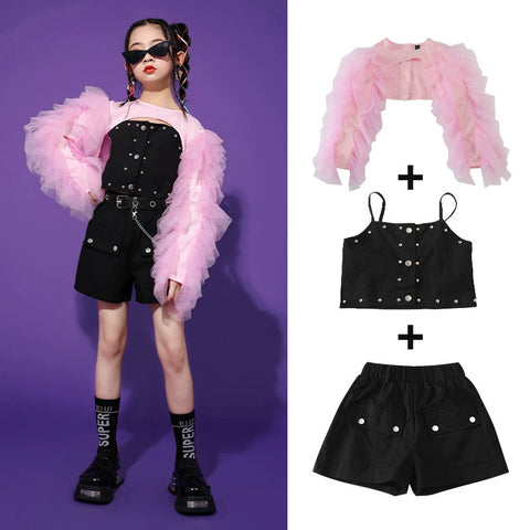 Girls Pink Jazz Dance Costumes for Boys Kids Hip Hop Rapper Singer Street Model Runway Kids Catwalk Party Performance Clothing