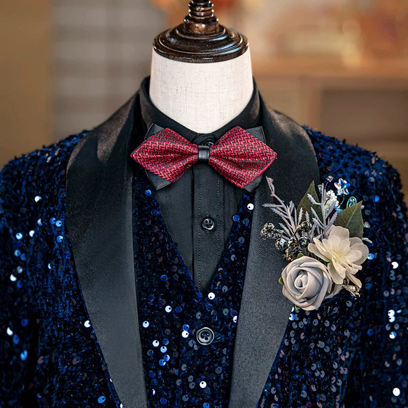 Children's Boys Dark Sequined Jazz Dance Blazers Coats Singers Choir Pianist Host Jackets Wedding Birthday Party Flower Boys Stage Show Coats