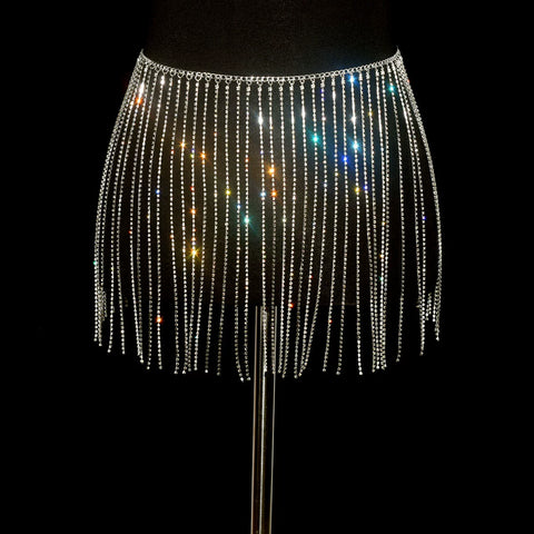 Women girls latin jazz rave dance Rhinestone tassel waist chain hollow bling hot pole dance tassel skirt belly dance body chain belts