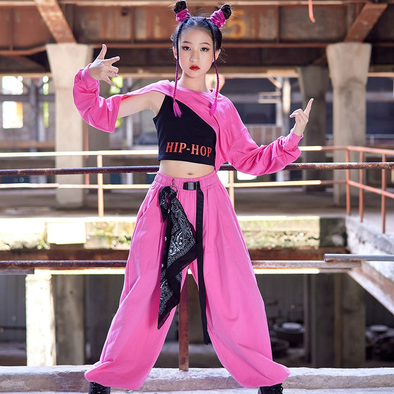 Girls Jazz Hip Hop dance Clothing Pink Jazz dance costumes for kids Children Street Dance clothes Performance Clothing