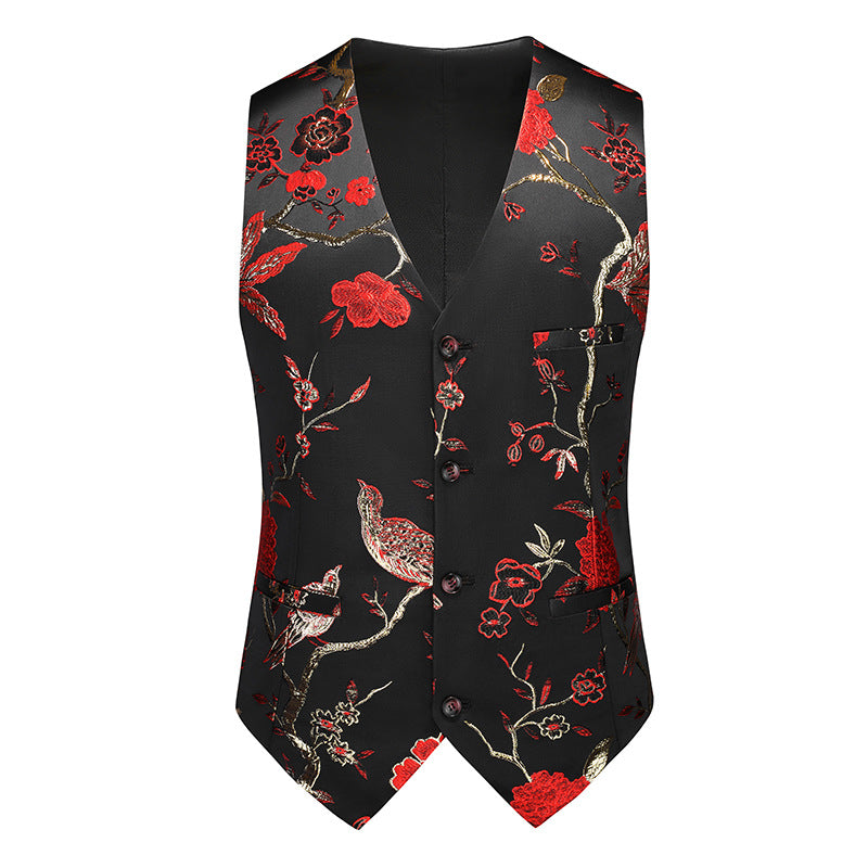 Men's jazz dance waistcoat Slim-fit large-size flower bird pattern choir singer host concert music production performance vest men