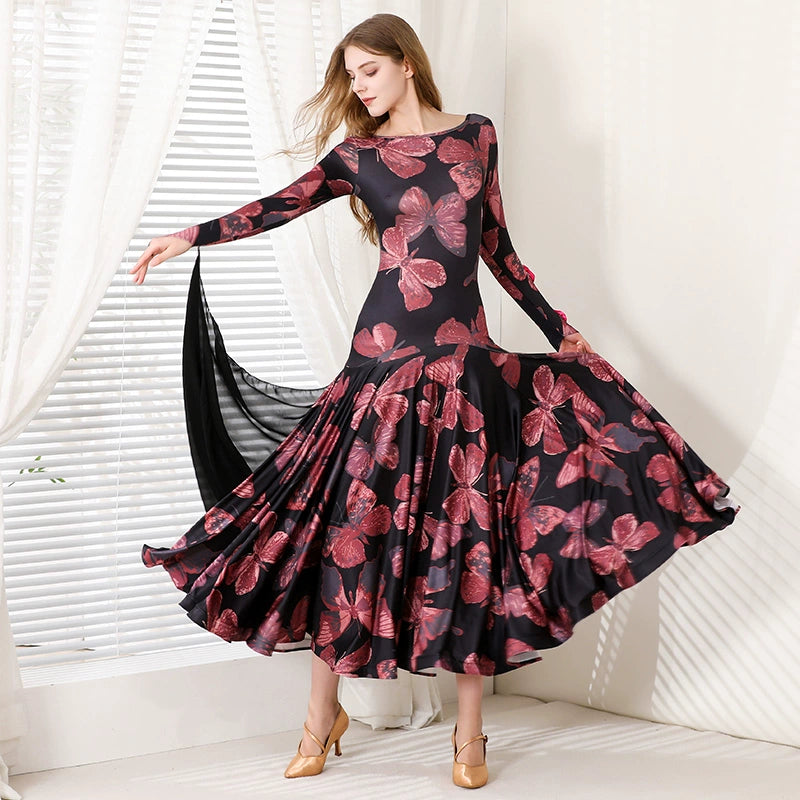 Rose White Flowers Floral Ballroom Dance Dresses for Women Girls Modern Waltz Tango Foxtrot Rhythm Flamenco Dance Costume