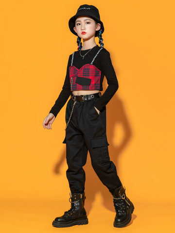 Girls Jazz Costume Hip Hop Street Dance outfits children gogo dancers British style plaid Cheerleading Show clothes for kids