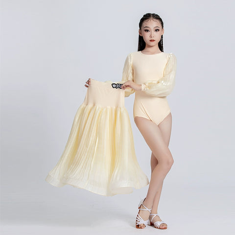 Light blue Yellow Ballroom Dance dresses for kids girls professional national waltz foxtrot smooth dance long gown for Children