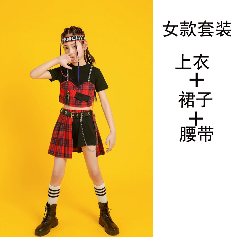 Girls Jazz Costume Hip Hop Street Dance outfits children gogo dancers British style plaid Cheerleading Show clothes for kids